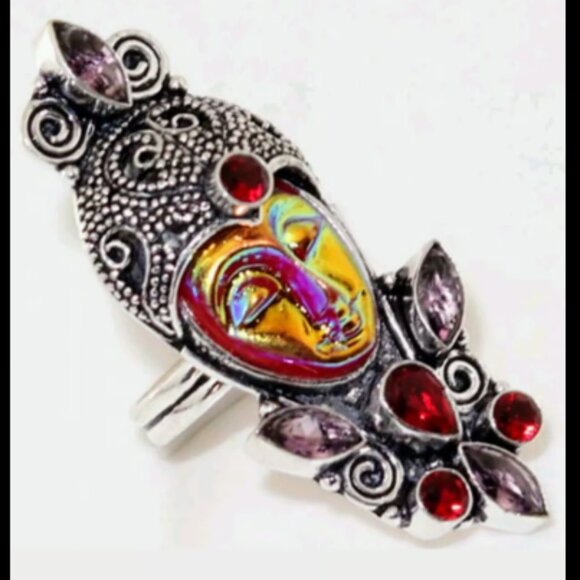 Boho Iridescent Silver Bali Goddess Ring Sz 8.5 - 9 - Picture 2 of 4